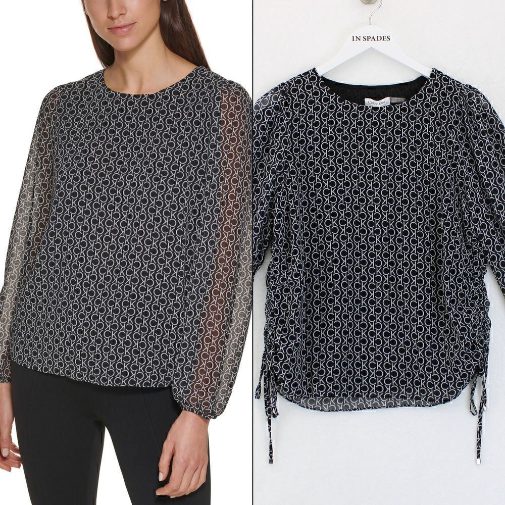 Calvin Klein Printed Crewneck Blouse BlackWhite CK Logo